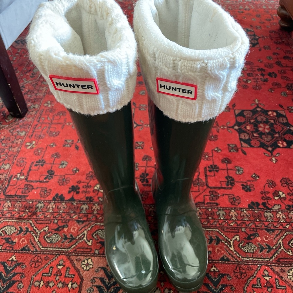 Hunter Dark Green Boots with White Cuffs